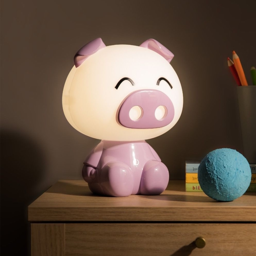 Zuma Line KDR-603B-PE - Lampada da tavolo touch per bambini Maiale LED/3W/230V maiale viola